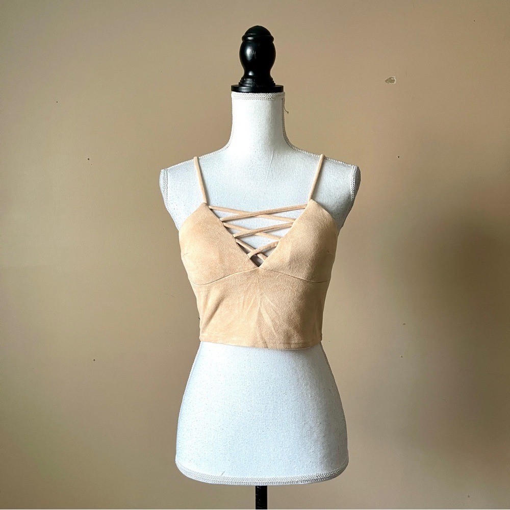 REVERSE | Beige Faux Suede Crop Top Sz M